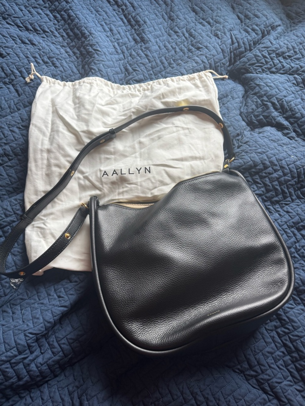 Aallyn Black Pebbled Leather Crossbody Bag